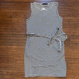 Striped Tie Waist Sleeveless Dress